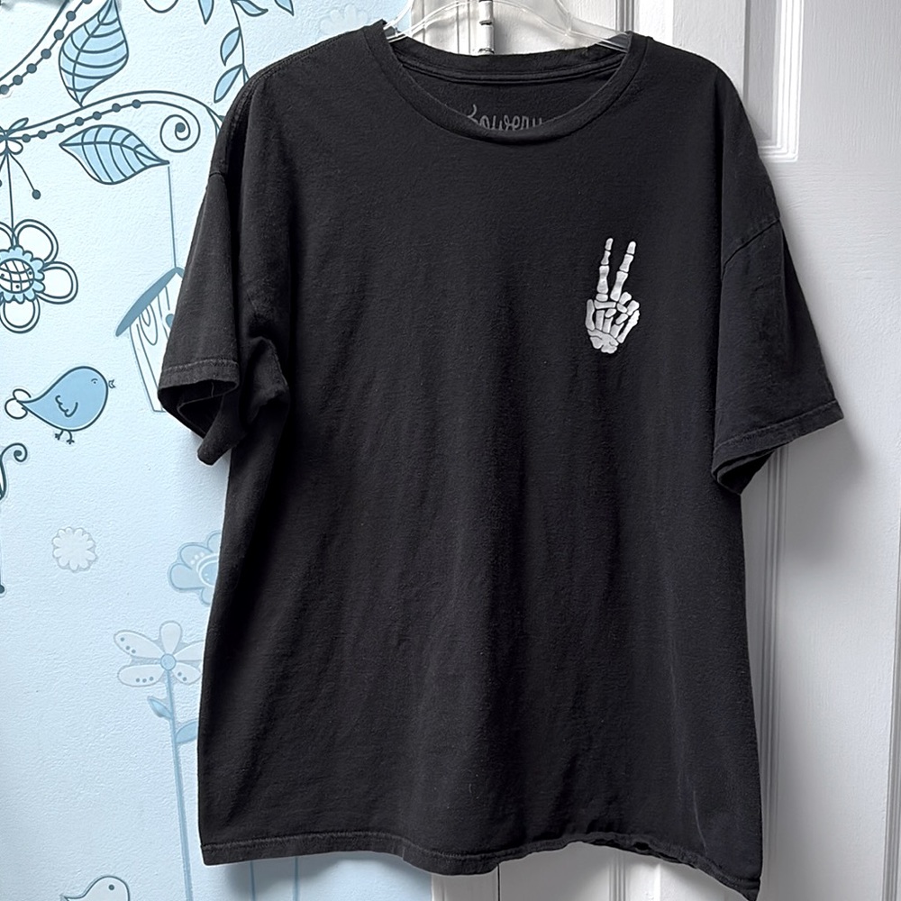 Bowery Supply Co Skeleton Bone Peace Sign Hand Cool T-Shirt Men's Black Size XL